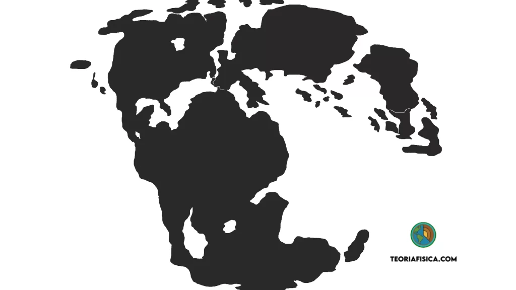 Mapa ilustrado da fragmentação da Pangeia há 150 milhões de anos, no Jurássico Superior, mostrando a abertura da bacia do oceano Atlântico.