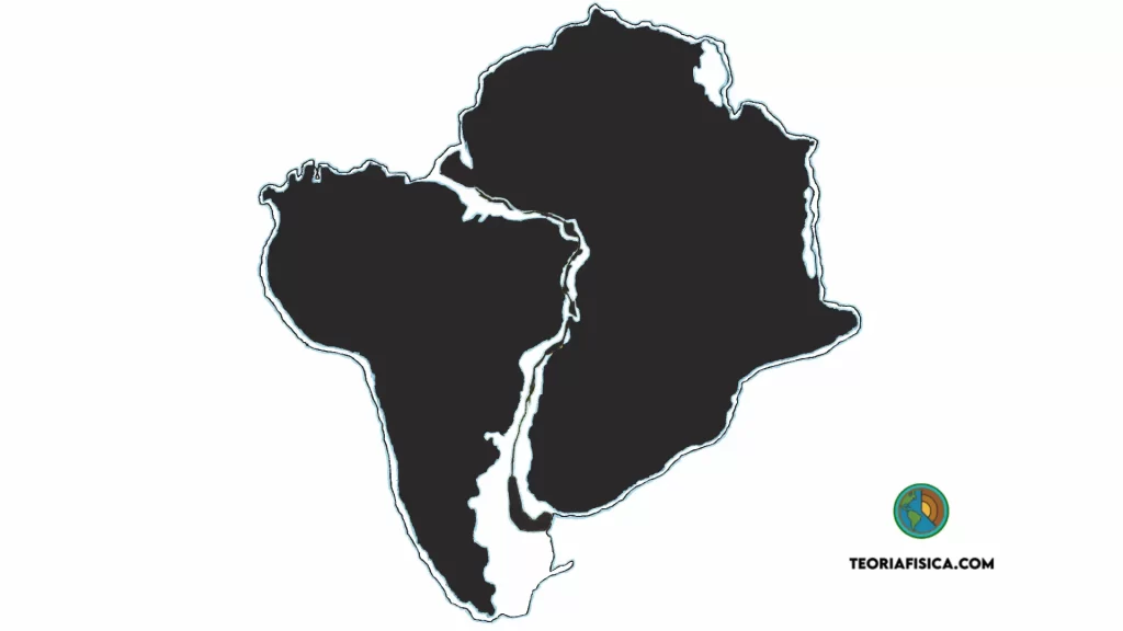 Mapa mostrando a correspondência entre a América do Sul e a África na teoria da deriva continental de Wegener.