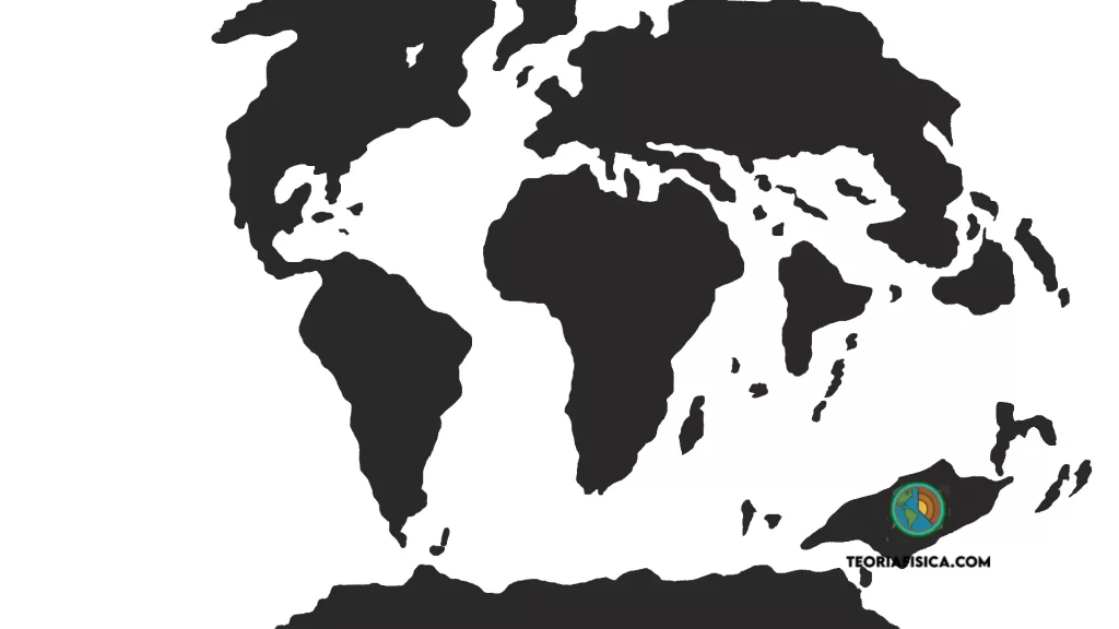 Mapa ilustrado da Terra há 50 milhões de anos, no Cenozoico Inferior, mostrando a separação completa da Austrália e da Antártida e o Atlântico Sul já formado como oceano desenvolvido.